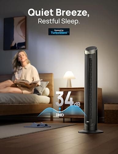 Dreo Tower Fan for Bedroom, 90° Oscillating Fans that Blow Cold Air, 5 Speeds, 4 Modes with 26ft/s Velocity, 12H & 28dB Quiet Timer, Remote, Touch, 40" Standing Floor Fan for Home Office, Black thumbnail 4