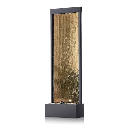 Alpine Corporation - Mirror Waterfall Fountain with Stones & Lights - Zen Indoor/Outdoor Decor for Office, Living Room, Patio, Entryway - 72 Inches - Modern Wall-Mounted Water Feature (Bronze) - Bronze thumbnail 8