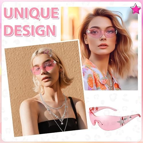 Fingertip WD Y2k Accessories Set Included Star Y2k Silver Necklace | Grunge Layered Necklace Y2K Sunglasses Y2k Star Silver Hair Clips Keychain Hip Hop Pants Chain Vintage Jewelry Set for Women thumbnail 3