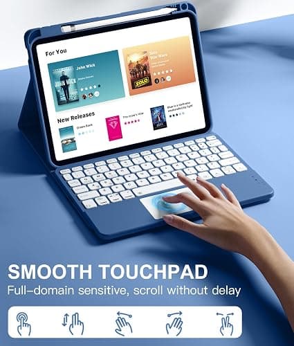 Harvopu Compatible for iPad 11th 10th Generation Case with Keyboard, Folio Cover with Pencil Holder, Multi-Touch Trackpad, 7 Color Backlit, Detachable Keyboard for iPad (A16) 11th/10th Gen (Navy Blue) thumbnail 3