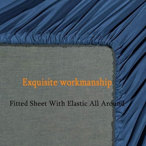 SONORO KATE Bed Sheet Set Super Soft Microfiber 1800 Thread Count Luxury Egyptian Sheets Fit 18-24 Inch Deep Pocket Mattress Wrinkle-6 Piece (Navy Blue, Queen) thumbnail 7
