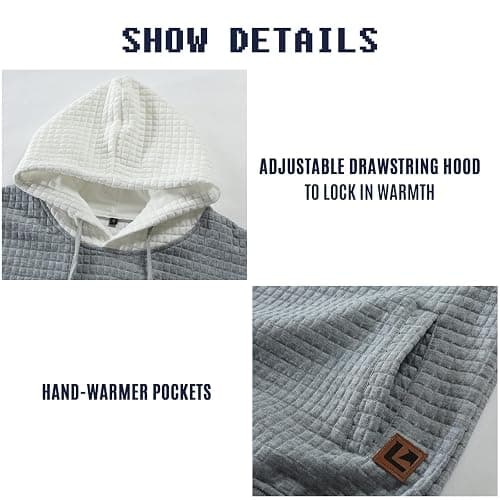Qichic Men’s Sweatshirts Long Sleeve Pullover Patchwork Plaid Jacquard Hoodie Casual Drawstring Hoody Top thumbnail 4