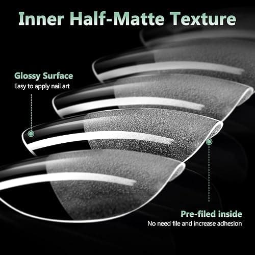 Extra Short Almond Nail Tips, 216pcs Acrylic Soft Fake Nails Gel Nail Tips, Full Cover Pre-Shaped Matte Clear Press on Nails for Extension, Diy at Home Manicure 12 Sizes thumbnail 8