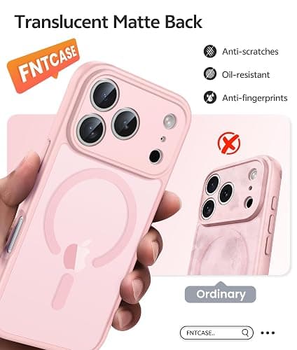 FNTCASE for iPhone 17 Pro Case: [Compatible with Magsafe] Translucent Matte Cases with [Full Camera Protection] [Screen Protector] Military Grade Shockproof Protective Phone Cover - Light Pink thumbnail 6