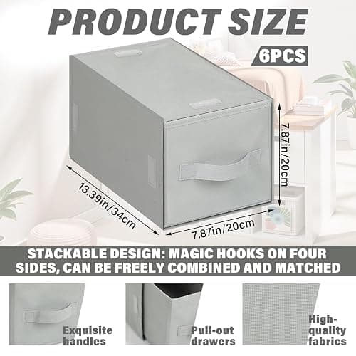 Weysat 6 Pack Stackable Storage Drawers Collapsible Closet Organizer with Drawer Cube Organizer Shelf Storage Fabric, Clothes, Towels Cubby for College Bedroom Living Room thumbnail 2
