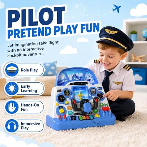 Airplane Steering Wheel Simulator Toy for Toddlers, Interactive Pilot Dashboard with Lights & Sounds, Sensory Pretend Play Learning Toy, Screen-Free STEM Educational Gift for Boys & Girls Ages 18M+ thumbnail 3