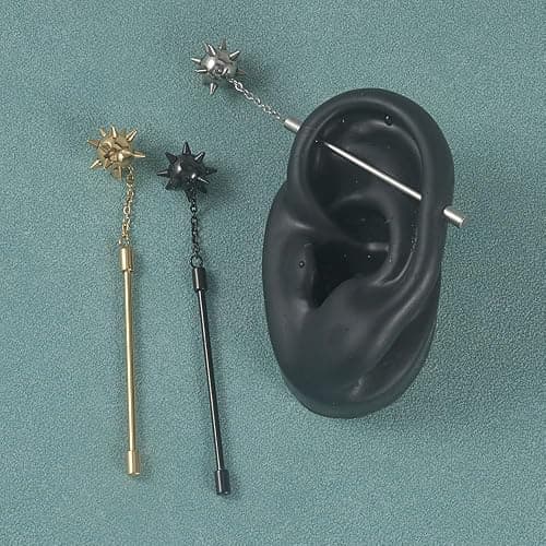 Niaspi 14G Spike Ball Dangle Industrial Barbell Earrings for Women Men 38mm Stainless Steel Industrial Bar Long Cartilage Conch Helix Earrings Industrial Piercing Jewelry thumbnail 3