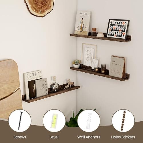 Axeman Floating Shelves for Wall - 24 Inch Picture Ledge Shelf Set of 2 - Rustic Picture Shelf for Wall with Ledge - Walnut Floating Shelves with Lip - Photo Ledge Shelves for Pictures Nursery Books thumbnail 5