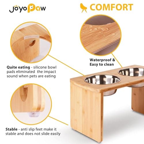 Elevated Dog Bowls, Bamboo Raised Dog Bowl for Large Dogs, with 2 Stainless Steel Bowls (13'' Tall-68oz Bowl) thumbnail 6