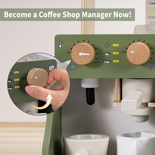 Wooden Coffee Shop Play Set, Pretend Grocery Store, Realistic Bakery Shop Sessert Stand with Toy Foods 37 PCS, Gift for Kids 3 4 5 6 Yead Old thumbnail 5
