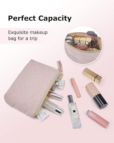 BAGSMART Small Makeup Bag for Women, Zipper Cosmetic Pouch for Purse | Quilted compact pink bag fits purses & totes. Organizes cosmetics, emergency kits & travel essentials with ease thumbnail 4