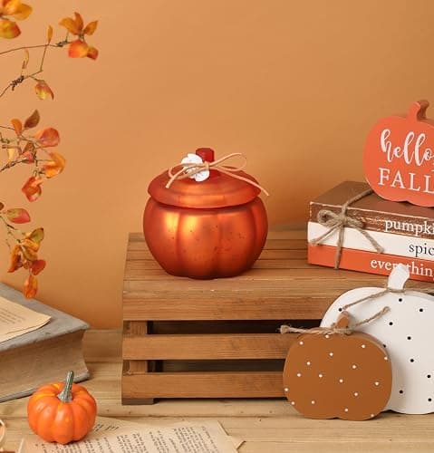 Fall Candle, Cinnamon Pumpkin Spice Candle, 12 oz Pumpkin Shaped Candles | Thanksgiving Fall Table Centerpiece, Farmhouse Pumpkins Shaped Candles for Harvest Time Home Decor, 12oz thumbnail 5