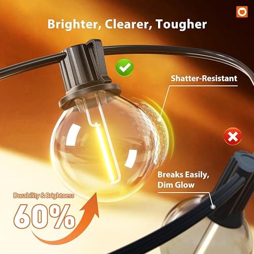 addlon 100FT Outdoor String Lights G40 with Remote, 54 LED Shatterproof Bulbs, Dimmable Patio Globe Lights Waterproof, Hanging Outside Lighting for Backyard, Garden, Deck, Balcony, Porch, Café, Decor thumbnail 4