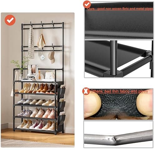 OYREL Shoe Rack 5 Tier Shoe Organizer Storage 15-20 Pairs Shoes Rack for Closet Entrance Shoe Rack Organizer with Hooks and Side Pocket Entryway Shoe Holder Space Saving Free Standing Shoe Racks thumbnail 5