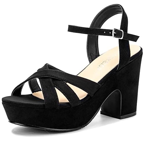 WSKEISP Women's Platform Heels Sandals Ankle Strap Block Chunky Heel Suede Peep Toe Fashion Dress Wedding High Heeled Wedges Pumps - Image 1