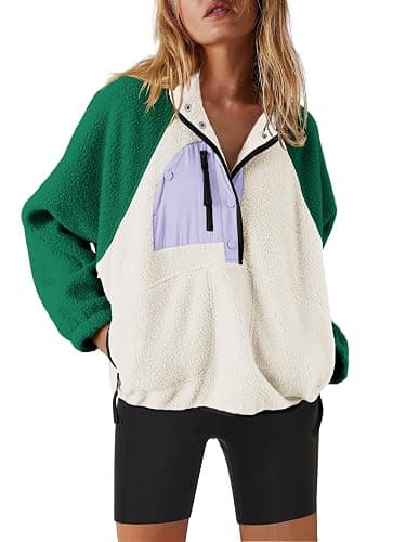 Nirovien Womens Fleece Pullover Long Sleeve Sherpa Jacket Button Down Fuzzy Sweatshirt Warm Outwear with Pockets - Image 1