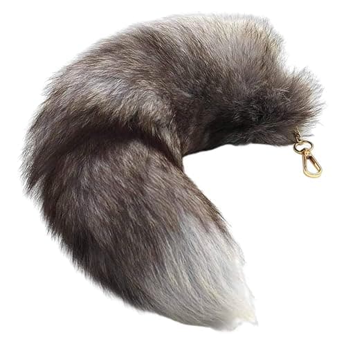 JBLJDWD Fox Tail, Therian Tail, Hanging Furry Tail Keychain Decorative Personalized Animal Keyring Long Charm Gift for Handbag Backpack Cosplay - Grey - Image 1