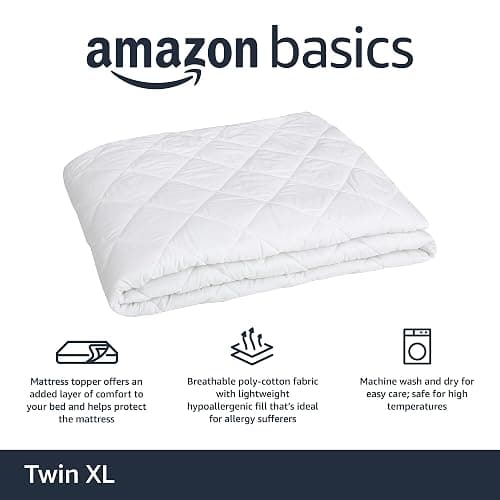 Amazon Basics Hypoallergenic Quilted Mattress Topper Pad, 18 Inches Deep, Twin XL, White thumbnail 2