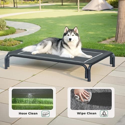 Elevated Dog Bed Raised Outdoor Dog Cot for Extra Large Dogs, Installation Requires No Tools, Frame with Washable Cooling Breathable Mesh Anti-Slip Feet, Indoor Pet Bed, Black, 48.8 Inches thumbnail 8