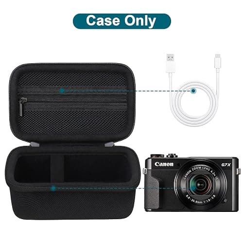 Canboc Camera Case for Canon PowerShot G7 X Mark II/ G7X Mark III Digital 4K Vlogging Camera, Point and Shoot 4K Video Camera Bag, Zipper Mesh Pocket fits USB Cable, Batteries, Black - Black thumbnail 2