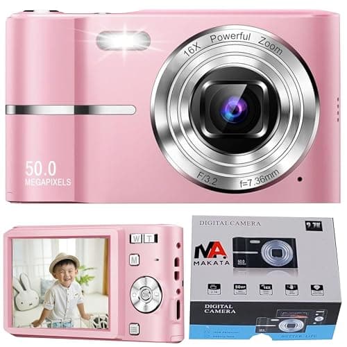 Compact Digital Camera 50MP 16X Zoom HD 1080P - Point and Shoot Digital Camera 32GB & Two Batteries - Kids Camera for Boys Girls Toddler Kids Students Beginners - Birthday (Pink) thumbnail 8