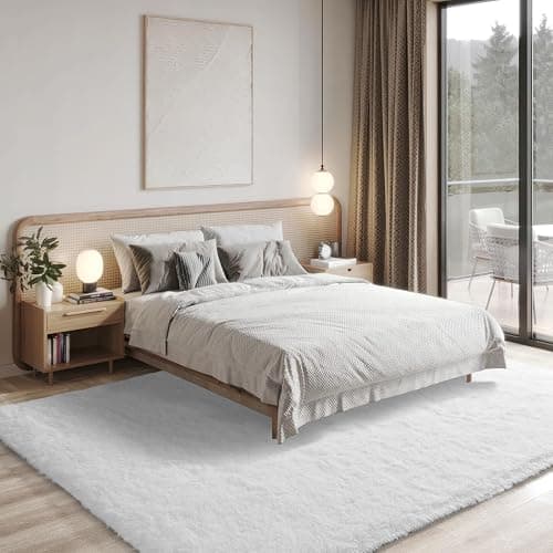 Merelax Soft Modern Indoor Large Shaggy Rug for Bedroom Livingroom Dorm Kids Room Home Decorative, Non-Slip Plush Fluffy Furry Fur Area Rugs Comfy Nursery Accent Floor Carpet 5x8 Feet, Ivory thumbnail 7