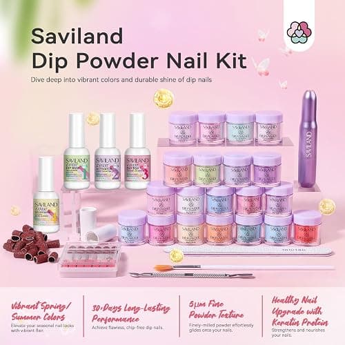 SAVILAND Dip Powder Nail Kit with Drill - 20 Colors Summer Neon Dip Nails Powder Starter Kit with Everything Dip Liquid Dipping System Base Top Coat Activator Manicure Art Salon DIY Christmas Gift thumbnail 2