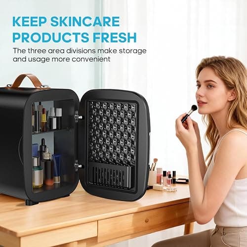 DUMOS Mini Fridge for Bedroom, 4L Compact Personal Fridge Cooler For Skincare, Drinks, And Snacks, Fits 6 Cans, Mini Refrigerator with 110V Ac/12V Dc, Ideal For Car, Dorm, Black thumbnail 6