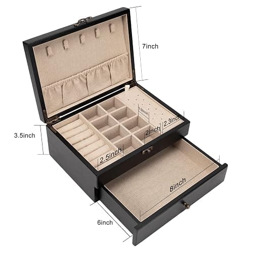 Pinzoveco Jewelry Box for Women, Rustic Wooden Jewelry Organizer Box for Storage Earrings Rings Necklace Bracelet, Farmhouse Style Wood Jewelry Boxes & Organizers (Black) thumbnail 3