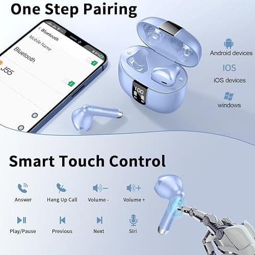 Wireless Earbuds, Bluetooth 5.4 Headphones NEW Wireless Headphones with 4 ENC Mic, 56H Bluetooth Earphones in Ear Noise Cancelling Deep Bass, Mini Ear Buds Bluetooth Earbuds IP7 Waterproof LED Display thumbnail 4