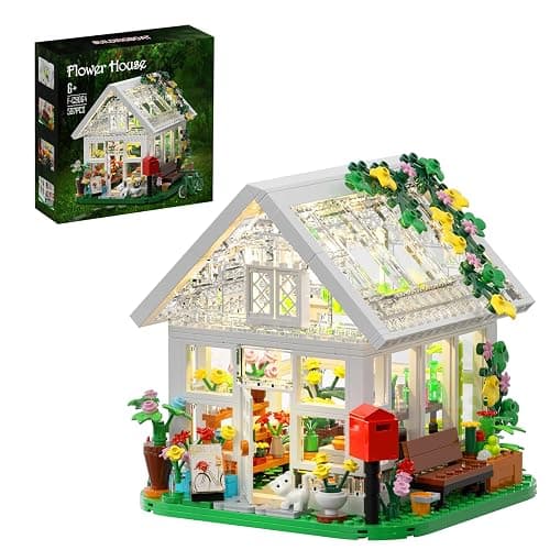 Flower House Building Set, Creative Garden Playset Toy with LED Light, Build a Greenhouse Model, Great Gift for Friends or Girls (597 Pieces) - Image 1