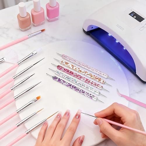 Nail Art Tools Set, Nail Art Kit for Beginners: 15 professional nail brushes for nail art, 5 precision dotting tools, 1 pink curved tweezers, Design Tools for Nail Tech & Beginners thumbnail 5