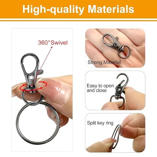 60PCS Keychain Making Kit, Including 30PCS Keychains Clips Hooks and 30PCS Key Chain Rings, Lobster Claw Clasps with Keychains Rings Accessories for Crafts, Gun Black thumbnail 4