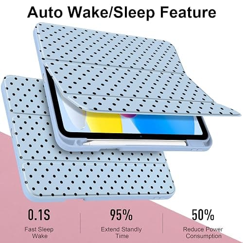 Yebiseven Case for iPad A16 11th Generation 11 inch 2025, iPad 10th Generation 10.9 inch 2022 -[Built-in Pencil Holder], Shockproof Clear Hard Back, Trifold Stand, Auto Wake/Sleep, Blue Polka dot thumbnail 7