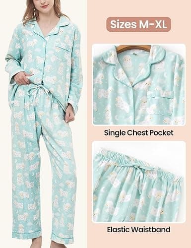 CHUNG Women Flannel Pajamas Set Brushed Cotton Button Tops Pants S-XL Sleepwear Loungewear Cozy Warm Winter thumbnail 4