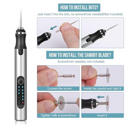 HOTROSE Electric Engraving Pen with 37 Bits, USB Rechargeable Cordless Engraving Machine, Portable DIY Rotary Engraver for Jewelry Wood Glass Stone Carving (Silver) thumbnail 5