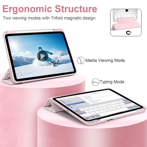 Yebiseven Case for iPad Air 11 Inch M4 M3 M2 2026 2025 2024, iPad Air 5th 4th Generation 10.9 Inch 2022 2020-[Pencil Holder], Shockproof Clear Hard Back, Trifold Stand,Auto Wake/Sleep, Pink White dot thumbnail 6