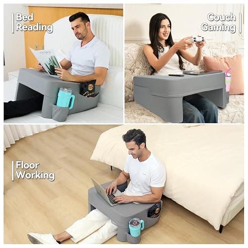 septsun Reading Pillow for Gaming,Soft Lap Desk Pillow for Laptop,Ultimate Lap Pillow with Cup Holder Pocket,Comfort Laptop Lap Desk for Bed Couch Car (Gray, Large) thumbnail 8
