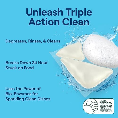 Seventh Generation Triple Action Clean Automatic Dishwasher Detergent Packs with Bio-Enzyme Power, Free & Clear, Fights 48-hour Stuck-on Food, 54 count thumbnail 3