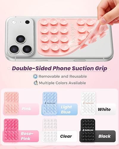Suction Grip for Phone Case, Double Sided Silicone Suction Phone Mount, Non-Slip Strong Sticky Holder, Hands-Free for Selfie & Video (Pink&Clear) thumbnail 4