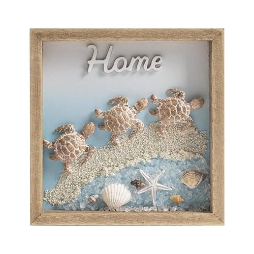 pechpell 3D Beach Wall Decor, 6" Wooden Framed Home Sign with Sea Turtle Starfish Seashell Conch, Summer Coastal Art Ocean Beachy Themed Room for Bathroom Bedroom Table Shelf Office Desk Decorations thumbnail 7