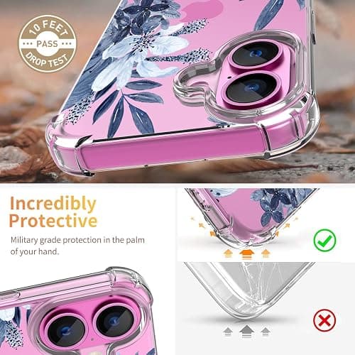 ilnehc for iPhone 16 Case,[3 in 1] with Screen Protector & Camera Lens Protector, Flower Pattern Design,Clear Soft Shockproof Slim Floral Phone Cover for Women Girls 2024 6.1"(Flower/Ink Painting) thumbnail 3