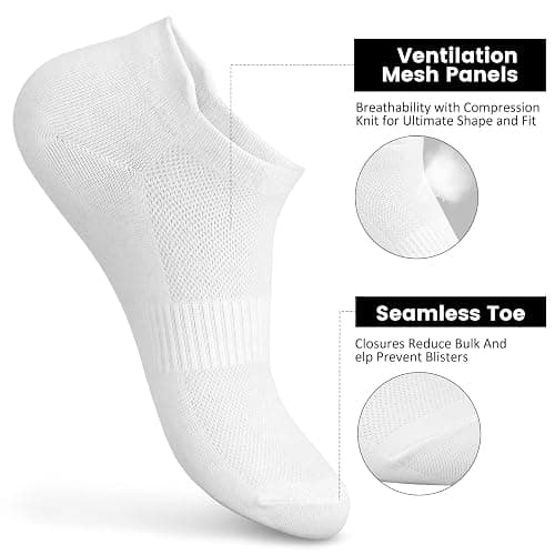 Women's Ankle Cotton Socks - Low Cut Athletic Running Soft Thin No Show White Socks With Tab 6 Pairs thumbnail 3