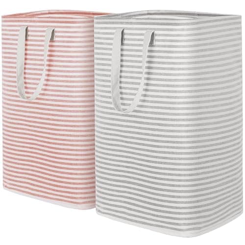 Lifewit 2 Pack Laundry Hamper Large Collapsible Laundry Basket, Freestanding Waterproof Cloth Hamper with Easy Carry Handles in Laundry Room Bedroom Bathroom Dorm for Adult, Gray&Pink, 2 x 80L - Image 1