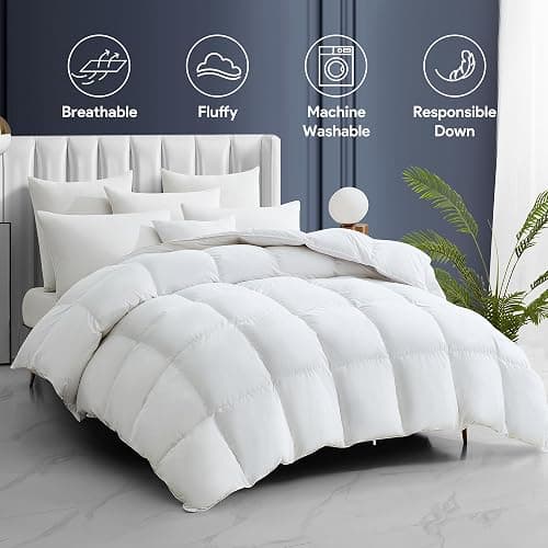 Maple&Stone Feather Down Comforter King, Heavyweight Duvet Insert | Extra Fluffy Duvet Insert in White, 100% Cotton Shell, Baffle Construction, 8 Loops, 106 x 90 in thumbnail 7