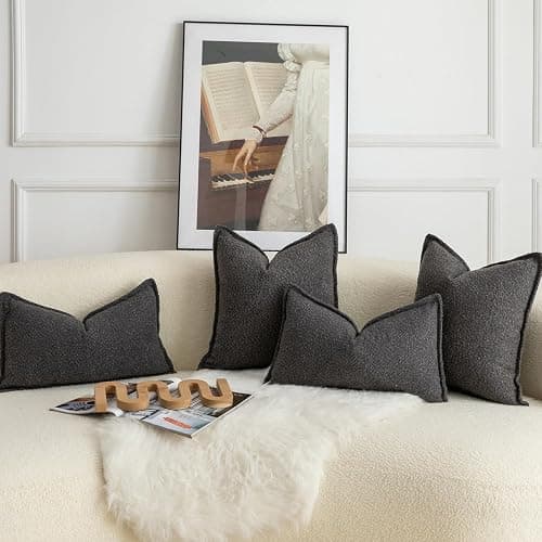 Mandioo Pack of 2 Decorative Throw Pillow Covers Accent Solid Woven Textured Cushion Covers Pillow Cases Bedroom Living Room Sofa Home 26 x 26 Inch 65 x 65 cm Dark Gray thumbnail 3