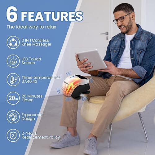 ZHIXJIA Knee Massager with Heat, 3-in-1 Smart Portable, 3 Vibration Modes and 3 Heating Levels LED Vitality Joints Knee Massager, Gift for Men and Women, White thumbnail 2
