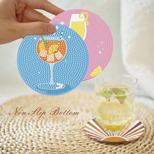 8Pcs Diamond Painting Coasters with Holder,DIY Cocktail Life Coaster Diamond Art Kits for Adults Kids,Beginners Round Full Drill Diamond Art Craft Supplies thumbnail 4