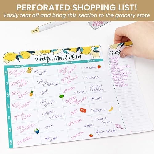bloom daily planners Magnetic Meal Prep Pad for Fridge - 60 Tear-Off Sheets with Perforated Grocery List - Weekly Menu Organizer (8.5 x 11, Lemons) thumbnail 5
