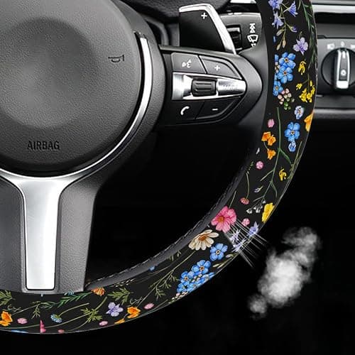 Wildflower Steering Wheel Cover for Women Men, Anti-Slip Breathable and Sweat Absorption Universal 14.5-15 Inch Cute Steering Wheel Protector, Wildflower Floral Car Accessories thumbnail 6